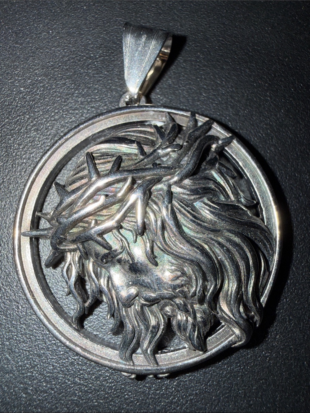 Silver-Tone Jesus Head Pendant with Crown of Thorns - Silver